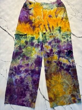 Hand Dyed Tie-Dye Wide Leg Cargo Pants